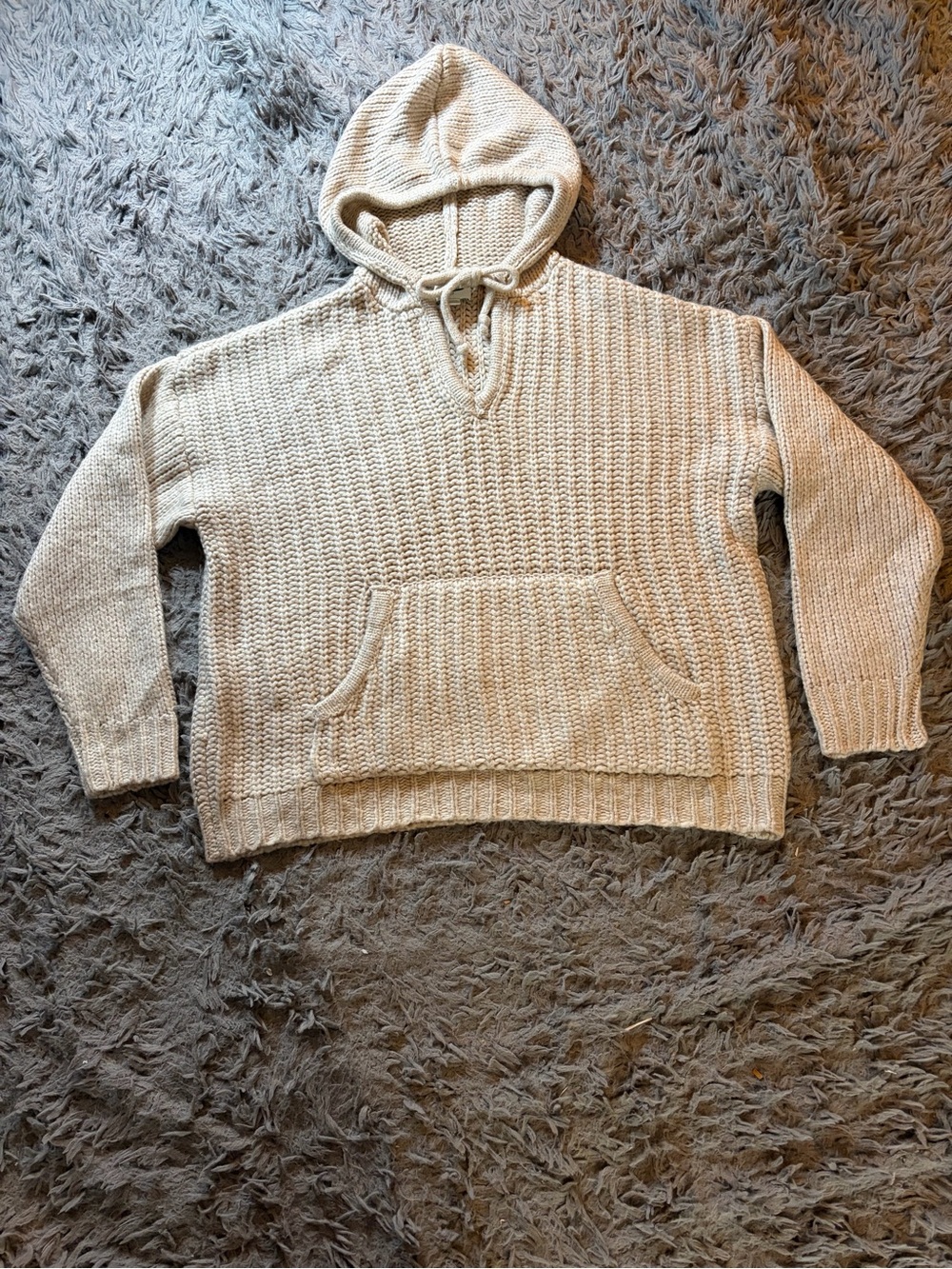 Aerie beige oversized chunky knit sweater hoodie sz S